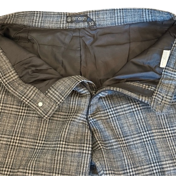 Smash Plaid Wool Blend Tailored Trousers Gray Check Men’s Size 32 Slim Fit Pants - Picture 4 of 8